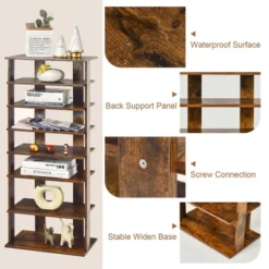 Costway Patented 7-Tier Double Shoe Rack Free Standing Shelf Storage Tower Rustic Brown -Costway GUEST 74cd8c18 5280 4e4c bac2 1852c8121287