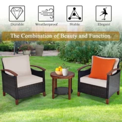 Costway 3PCS Patio Wicker Sofa Set Acacia Wood Frame With Beige &Turquoise Cushion Covers 15 Costway 3PCS Patio Wicker Sofa Set Acacia Wood Frame With Beige &Turquoise Cushion Covers -Costway GUEST 75ef32c4 536e 4ed2 adb4 636113669b09