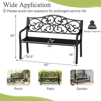 Costway 50" Porch Bench With Ergonomic Backrest & Armrests Floral Patterns Curved 4 Costway 50" Porch Bench With Ergonomic Backrest & Armrests Floral Patterns Curved - Image 2