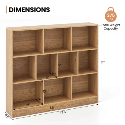 Costway 10-Cube Bookcase For Kids 41"Wooden Toy Storage Organizer For Kid’s Room White/Natural 4 Costway 10-Cube Bookcase For Kids 41"Wooden Toy Storage Organizer For Kid’s Room White/Natural - Image 2