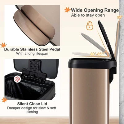 Costway 13.2 Gallon Step Trash Can Stainless Steel Airtight Garbage Bin For Home Kitchen Golden/Silver 10 Costway 13.2 Gallon Step Trash Can Stainless Steel Airtight Garbage Bin For Home Kitchen Golden/Silver - Image 8