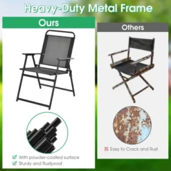Costway 2pcs Patio Folding Chairs Heavy-Duty Metal Frame Armrests Portable Outdoor -Costway GUEST 7673df7e 0589 4c28 8a8f c3eb9641a974