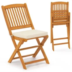 Costway Outdoor Folding Chairs Set Of 4 Acacia Wood High-Back Chair With Seat Cushions Beige/Navy/Red -Costway GUEST 7676aab5 a272 4ddc 8416 8b1b5e0d5e0a