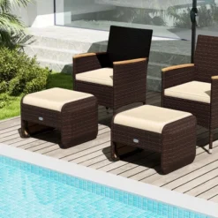 Patiojoy 2 Pieces Outdoor Patio PE Wicker Ottomans With Removable Cushions Footstools Beige/Navy -Costway GUEST 76d20abf db99 49aa a0e5 306d90a38a48