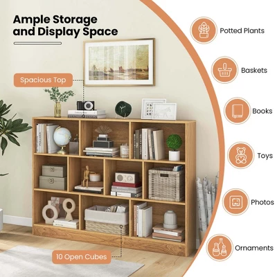 Costway 10-Cube Bookcase 41" Wooden Toy Storage Organizer For Kids Bookshelf White/Natural 8 Costway 10-Cube Bookcase 41" Wooden Toy Storage Organizer For Kids Bookshelf White/Natural - Image 6
