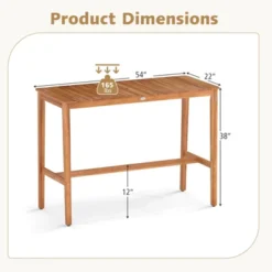 Costway 54" X 22" Acacia Wood Counter Height Table With Slatted Tabletop Footrest Crossbar -Costway GUEST 76e6addf 68ad 4d37 b12d d816baf703d1