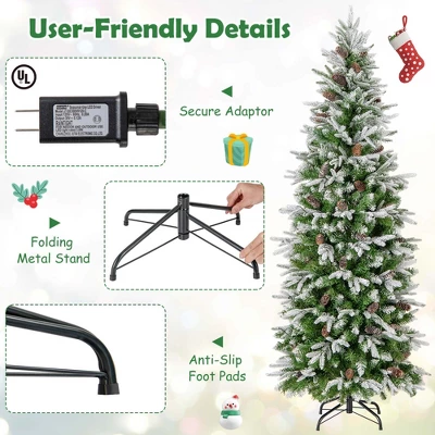 Costway 6/7.5/9 FT Flocked Christmas Tree With 671/913/1310 PE PVC Branch Tips 280/350/470 Warm White LED Lights 6 Costway 6/7.5/9 FT Flocked Christmas Tree With 671/913/1310 PE PVC Branch Tips 280/350/470 Warm White LED Lights - Image 4