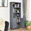 Costway Bookcase Shelving Storage Wooden Cabinet Unit Standing Bookcase W/Doors Gray/White -Costway GUEST 772bcee4 9f97 4a93 a28f 9b6e4e078452