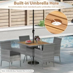 Costway 5 Pieces PE Wicker Patio Dining Set With Cushions And 1.97" Umbrella Hole 16 Costway 5 Pieces PE Wicker Patio Dining Set With Cushions And 1.97" Umbrella Hole -Costway GUEST 772c64af 6a8e 424c 8c35 e2da46575ff9
