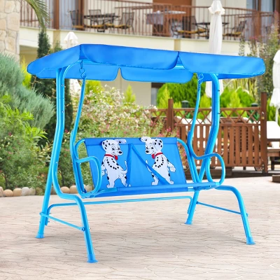 Costway Kids Patio Swing Chair Children Porch Bench Canopy 2 Person Yard Furniture Blue 6 Costway Kids Patio Swing Chair Children Porch Bench Canopy 2 Person Yard Furniture Blue - Image 4
