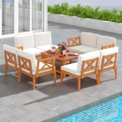 Costway 10 PCS Acacia Wood Patio Furniture Set With Cushions And 2-Tier Coffee Table -Costway GUEST 779cbe54 47f0 4fdb bad1 b08cb3c4ffb7