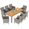 Costway 9 PCS Patio Dining Set For 8 Table And PE Rattan Chairs With 2" Umbrella Hole Navy/White -Costway GUEST 77acf2a8 b791 40f2 bdd8 0cff96b1c2b4