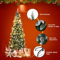 Costway 7.5ft Snow Flocked Pencil Christmas Tree Hinged Pine Cones -Costway GUEST 7864ce97 7be6 400f ba25 70760eecf60f