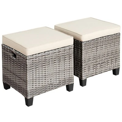 Costway 2PCS Patio Rattan Cushioned Ottoman Seat Foot Rest Table 4 Costway 2PCS Patio Rattan Cushioned Ottoman Seat Foot Rest Table - Image 2