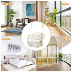 Costway Hanging Hammock Chair Macrame Swing Handwoven Cotton Backrest Garden Grey Black -Costway GUEST 791467ed 6278 4633 9ac7 31158178ba02