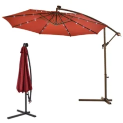 Costway 10' Hanging Solar LED Umbrella Patio Sun Shade Offset Market W/Base Burgundy 13 Costway 10' Hanging Solar LED Umbrella Patio Sun Shade Offset Market W/Base Burgundy -Costway GUEST 7919d245 ca91 4f61 8cf1 c6ba9ff6396a
