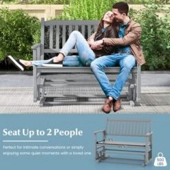 Costway Patio Glider Loveseat Chair Swing Rocking Bench With Slatted Seat & Curved Backrest White/Natural/Gray -Costway GUEST 7950a087 c85b 413b 840b 07f895669f32