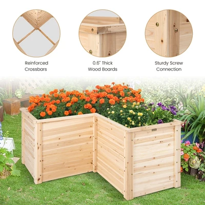 Costway 24'' L-Shaped Deep Root Planter Box Wooden Raised Garden Bed With Open-Ended Base 6 Costway 24'' L-Shaped Deep Root Planter Box Wooden Raised Garden Bed With Open-Ended Base - Image 4