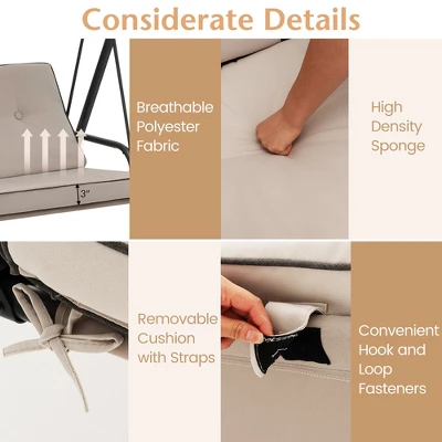 Costway 3-Person Hammock Chair Patio Porch Swing With Adjustable Canopy, Removable Cushion 9 Costway 3-Person Hammock Chair Patio Porch Swing With Adjustable Canopy, Removable Cushion - Image 7