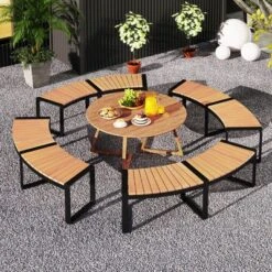 Costway Backless 2-Person Patio Curved Bench With Slatted Seat & Metal Legs Oil Painted -Costway GUEST 79e5f991 e22d 4e18 beda e3bb99693783