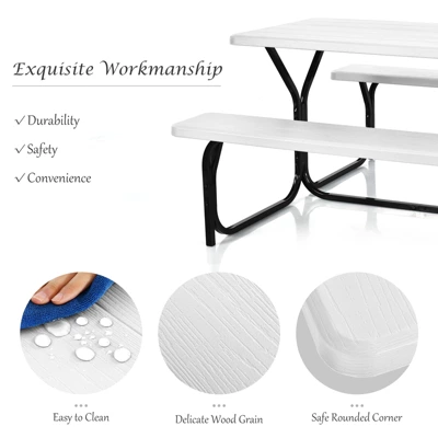 Costway Picnic Table Bench Set Outdoor Backyard Patio Garden Party Dining All Weather White 8 Costway Picnic Table Bench Set Outdoor Backyard Patio Garden Party Dining All Weather White - Image 6