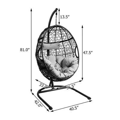 Costway Hammock Chair With Stand Hanging Cushioned Swing Egg Chair 4 Costway Hammock Chair With Stand Hanging Cushioned Swing Egg Chair - Image 2