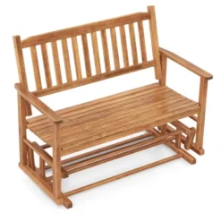 Costway Patio Glider Loveseat Chair Swing Rocking Bench With Slatted Seat & Curved Backrest White/Natural/Gray -Costway GUEST 7a6474a3 45d1 4591 8cbc 14a32bf43963