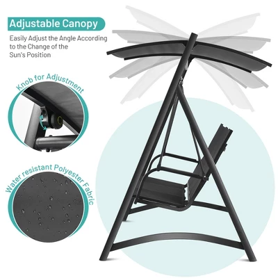 Costway Outdoor 3-Person Porch Swing Chair Aluminum Frame Adjust Canopy Patio 8 Costway Outdoor 3-Person Porch Swing Chair Aluminum Frame Adjust Canopy Patio - Image 6