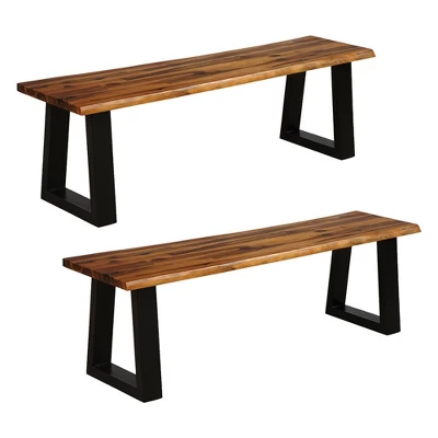 Costway 2 PCS Solid Acacia Wood Patio Bench Dining Bench Outdoor W/Rustic Metal Legs 12 Costway 2 PCS Solid Acacia Wood Patio Bench Dining Bench Outdoor W/Rustic Metal Legs - Image 10