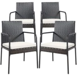 Costway 4PCS Patio Wicker Rattan Dining Chairs Cushioned Seats Armrest Garden 19 Costway 4PCS Patio Wicker Rattan Dining Chairs Cushioned Seats Armrest Garden -Costway GUEST 7ab4408c 7849 44c4 9585 710b80042e97
