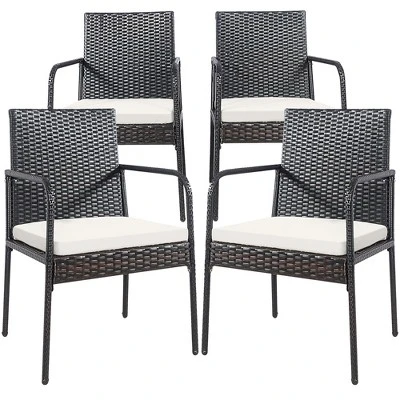 Costway 4PCS Patio Wicker Rattan Dining Chairs Cushioned Seats Armrest Garden 11 Costway 4PCS Patio Wicker Rattan Dining Chairs Cushioned Seats Armrest Garden - Image 9
