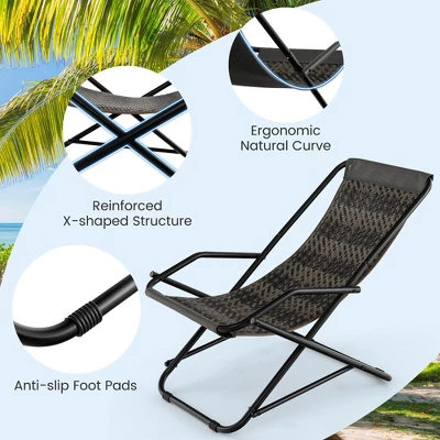 Costway Patio Folding Rattan Sling Lounge Chair Ottoman Rocking Footrests Armrest 9 Costway Patio Folding Rattan Sling Lounge Chair Ottoman Rocking Footrests Armrest - Image 7