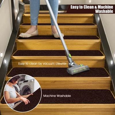 Costway 15 PCS Slip-resistant Stair Mats 30'' X 8'' Non-Slip Stair Treads Carpet 10 Costway 15 PCS Slip-resistant Stair Mats 30'' X 8'' Non-Slip Stair Treads Carpet - Image 8