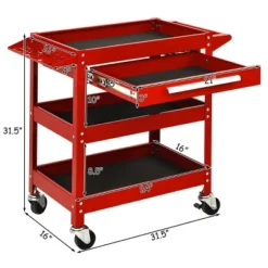 Three Tray Rolling Tool Cart Mechanic Cabinet Storage ToolBox Organizer W/Drawer