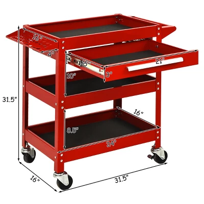 Three Tray Rolling Tool Cart Mechanic Cabinet Storage ToolBox Organizer W/Drawer 3 Three Tray Rolling Tool Cart Mechanic Cabinet Storage ToolBox Organizer W/Drawer