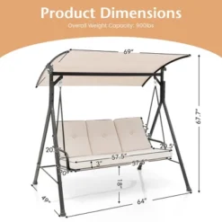 Costway 3-Person Hammock Chair Patio Porch Swing With Adjustable Canopy, Removable Cushion 13 Costway 3-Person Hammock Chair Patio Porch Swing With Adjustable Canopy, Removable Cushion -Costway GUEST 7b09836a 7acd 4953 a1c7 3dfc0c422f33