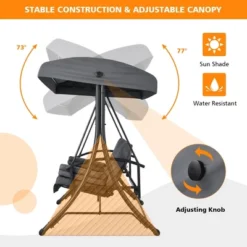 Costway Patio 3-Seat Porch Canopy Swing Converting Grey Cushion Pillow Adjust -Costway GUEST 7b402b4f 821f 4b6e 85aa 7252a430ae60
