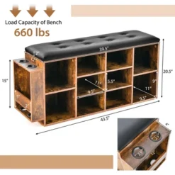 Costway Wooden Shoe Bench 10-Cube Storage Organizer With Padded Cushion & Umbrella Holder -Costway GUEST 7b4b917b 4059 4bbe 9684 343644bab5e2