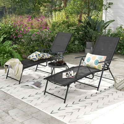 Costway 2 Piece Patio Folding Chaise Lounge Chairs With 6-Level Backrest Reclining Chairs Tan/Black/Grey 5 Costway 2 Piece Patio Folding Chaise Lounge Chairs With 6-Level Backrest Reclining Chairs Tan/Black/Grey - Image 3