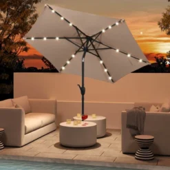 Costway 7.5 Ft Solar Powered Patio Umbrella With LED Lights Push Button Tilt Crank Handle Beige/Gray/Navy/Black/Brown/Red -Costway GUEST 7ba08750 07ec 4877 a2d8 663098bf8cd3