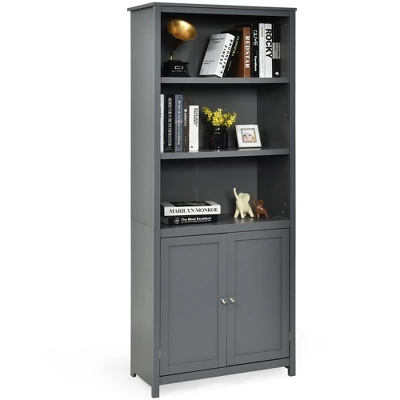 Costway Bookcase Shelving Storage Wooden Cabinet Unit Standing Bookcase W/Doors Gray/White 12 Costway Bookcase Shelving Storage Wooden Cabinet Unit Standing Bookcase W/Doors Gray/White - Image 10