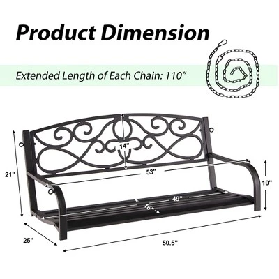 Costway Outdoor 2-Person Metal Porch Swing Hanging Patio Bench 485 Lbs Capacity BlackBrown 5 Costway Outdoor 2-Person Metal Porch Swing Hanging Patio Bench 485 Lbs Capacity BlackBrown - Image 3