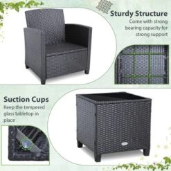 Costway 3PCS Patio Wicker Furniture Set With Beige & Navy Cushion Covers Balcony -Costway GUEST 7bb93a6f 77bb 4caf 83ce 1f997c9d1557