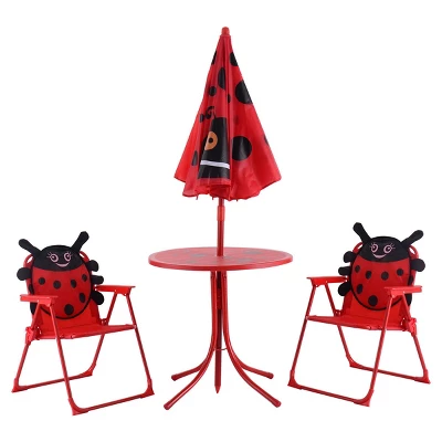 Costway Kids Patio Set Table And 2 Folding Chairs W/ Umbrella Beetle Outdoor Garden Yard 3 Costway Kids Patio Set Table And 2 Folding Chairs W/ Umbrella Beetle Outdoor Garden Yard