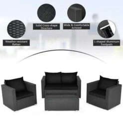 Costway 4PCS Patio Rattan Furniture Set Cushioned Sofa Chair Coffee Table Black -Costway GUEST 7c808ed2 95be 4e6e b9c8 1e596cfb4f20