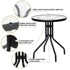 Costway 3PC Bistro Patio Garden Furniture Set 2 Folding Chairs Glass Table Top Steel -Costway GUEST 7c87ef49 bda5 4850 8def f4de880723c0