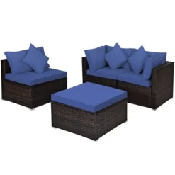 Costway 4PCS Patio Rattan Furniture Set Sofa Ottoman Cushion Garden Deck Navy -Costway GUEST 7c9a149b 2841 43e9 bfea f7b41be5def9