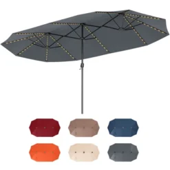 Costway 15.5 FT Extra-Large Patio Umbrella With LED Solar Lights & 12 Heavy-Duty Ribs Beige/Orange/Brown/Gray/Navy/Red -Costway GUEST 7d02d6d9 6949 45a7 92c4 f7c8c931dc82