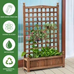 Costway Solid Wood Planter Box With Trellis Weather-Resistant Outdoor 25''x11''x48'' -Costway GUEST 7d184561 68aa 4c15 bae3 eed1f183db6d