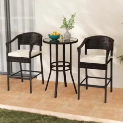 Costway 3 PCS Patio Rattan Bar Set Wicker Armchairs & Round Table With Tempered Glass Top -Costway GUEST 7d5b78b5 acbd 4b38 af5f 225a317d4908